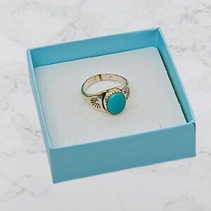 Vintage Blue Turquoise Silver Oval Ring Size 6.5